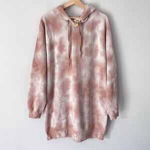 Victoria's Secret PINK Hoodie Pullover Sweatshirt Dress M Cloudy Beige Tie Dye